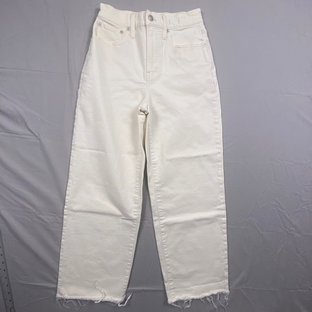 Madewell The Perfect Vintage Wide-Leg Curvy Jean‎ Women 25 White Cotton Raw Hem